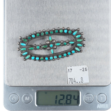 30's-40's Vintage Zuni sterling silver petit point turquoise pin/brooch