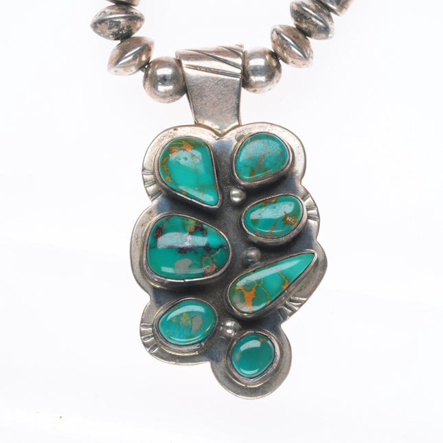 vintage Navajo pearls sterling silver Royston turquoise cluster pendant necklace