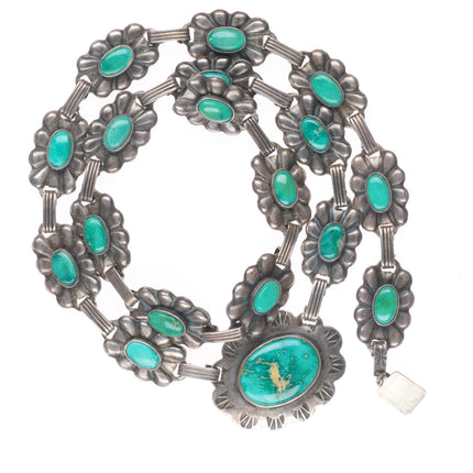 40's-50's vintage Fred Harvey era sterling silver concho necklace nice turquoise