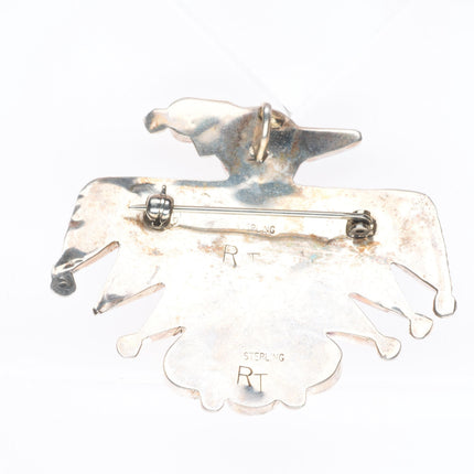 Big vintage Zuni sterling silver, turquoise, jet, shell thunderbird pendant/pin