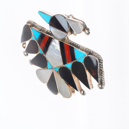 Big vintage Zuni sterling silver, turquoise, jet, shell thunderbird pendant/pin