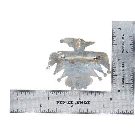 Big vintage Zuni sterling silver, turquoise, jet, shell thunderbird pendant/pin