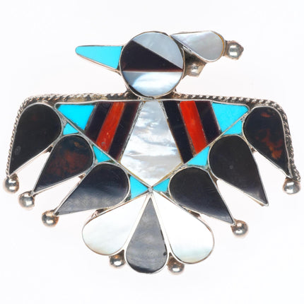 Big vintage Zuni sterling silver, turquoise, jet, shell thunderbird pendant/pin