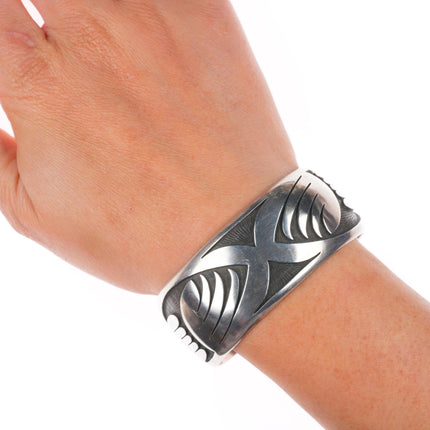 6.3" Robert Lomadapki Hopi Overlay cuff bracelet sterling silver