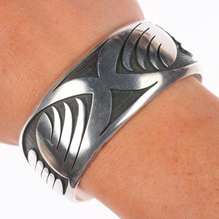 6.3" Robert Lomadapki Hopi Overlay cuff bracelet sterling silver