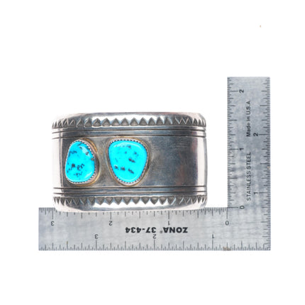 6.4" Big vintage Wilford Chee Navajo sterling silver turquoise cuff bracelet