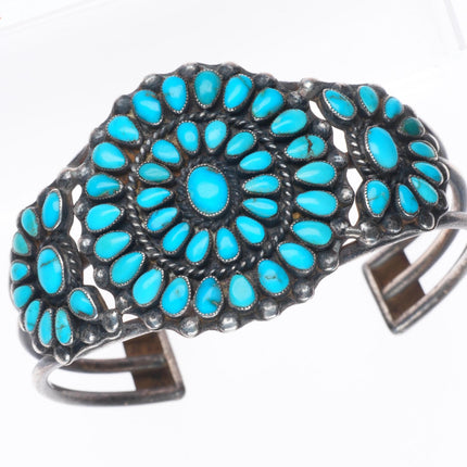 6.8" 1940's Zuni natural turquoise cluster sterling silver cuff bracelet