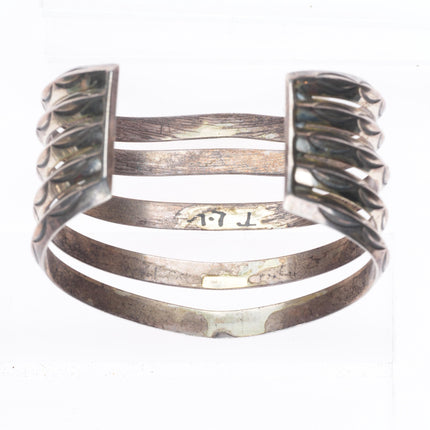 6.25" c1940's Navajo 5 stack carinated stamped cuff bracelet sterling silver