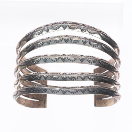 6.25" c1940's Navajo 5 stack carinated stamped cuff bracelet sterling silver