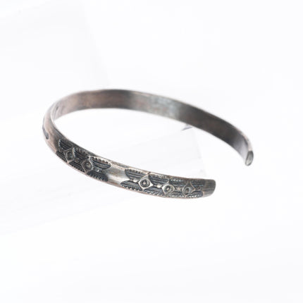 6.5" Antique Navajo ingot silver Butterfly/Arrow stamped cuff bracelet
