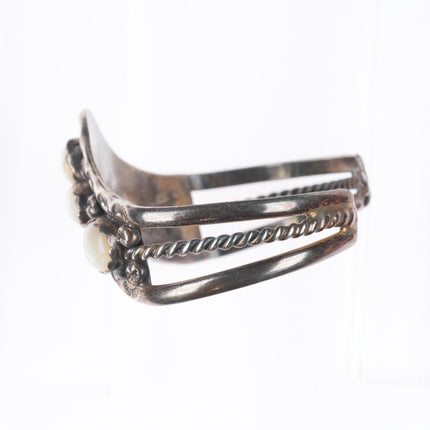 6.1" Vintage Navajo sterling silver mother of pearl triangular row cuff bracelet