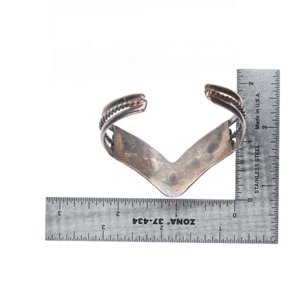 6.1" Vintage Navajo sterling silver mother of pearl triangular row cuff bracelet