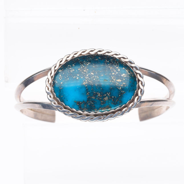 6" Vintage Navajo sterling silver Morenci turquoise cuff bracelet