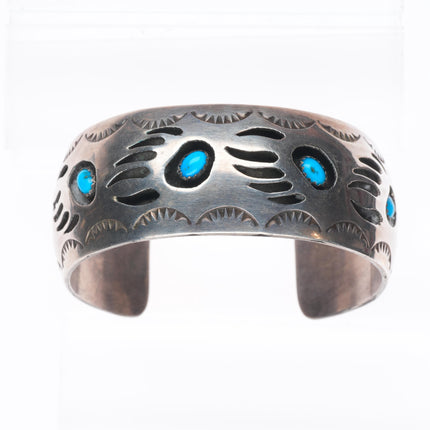 6.75" Spencer Navajo sterling silver bear paw shadowbox turquoise cuff bracelet