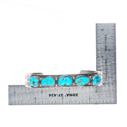 7.1" Vintage Navajo sterling silver turquoise row cuff bracelet stamped sides
