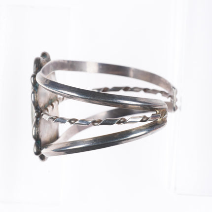 6.6" Vintage Navajo sterling silver green turquoise cuff bracelet twisted center