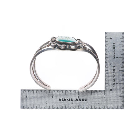 6.6" Vintage Navajo sterling silver green turquoise cuff bracelet twisted center