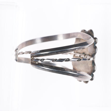 6.6" Vintage Navajo sterling silver green turquoise cuff bracelet twisted center
