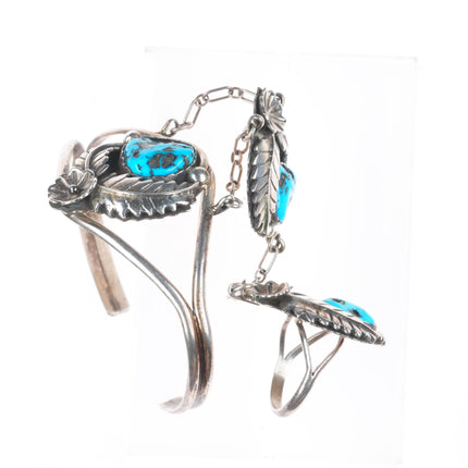 6.4" cuff bracelet sz6 Ring Navajo sterling/turquoise slave bracelet set