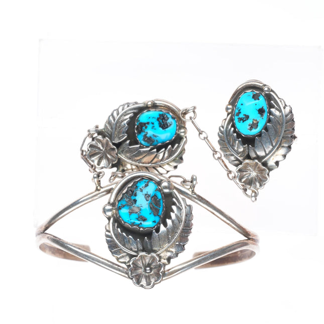 6.4" cuff bracelet sz6 Ring Navajo sterling/turquoise slave bracelet set