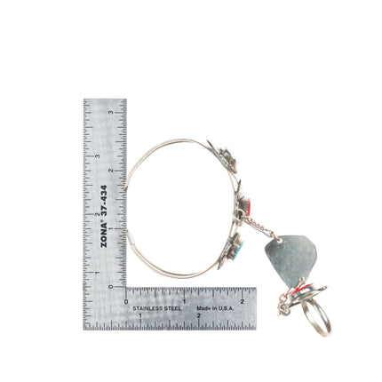 6.5" cuff sz7.5 Ring southwestern alpaca/faux turquoise/coral slave bracelet