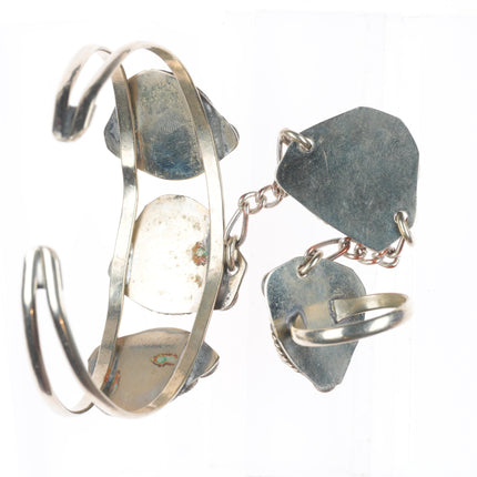 6.5" cuff sz7.5 Ring southwestern alpaca/faux turquoise/coral slave bracelet