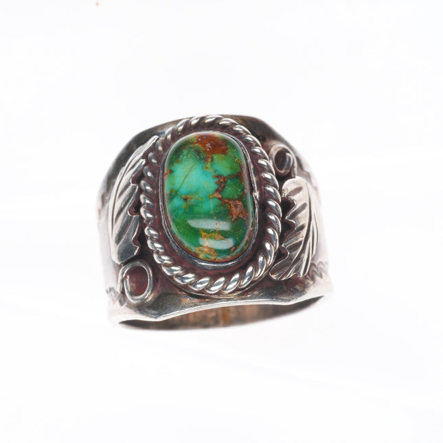 sz12 Vintage Navajo sterling silver green turquoise men's ring stamped shank