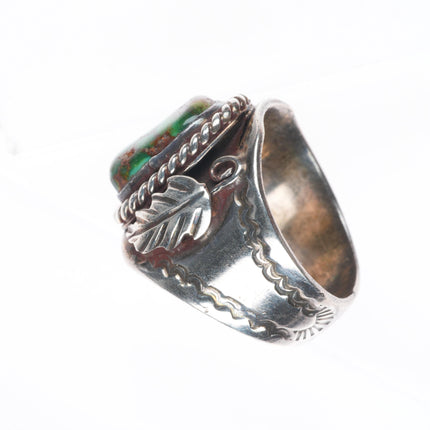 sz12 Vintage Navajo sterling silver green turquoise men's ring stamped shank
