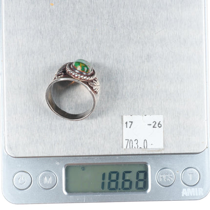 sz12 Vintage Navajo sterling silver green turquoise men's ring stamped shank