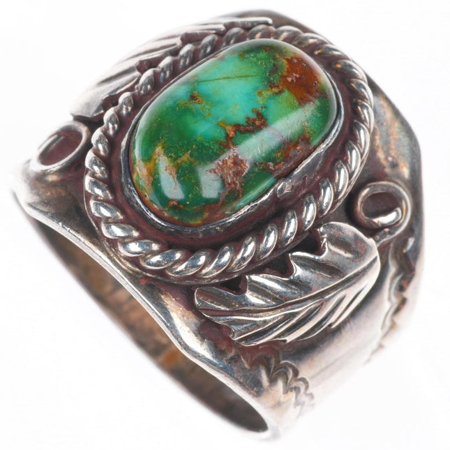sz12 Vintage Navajo sterling silver green turquoise men's ring stamped shank