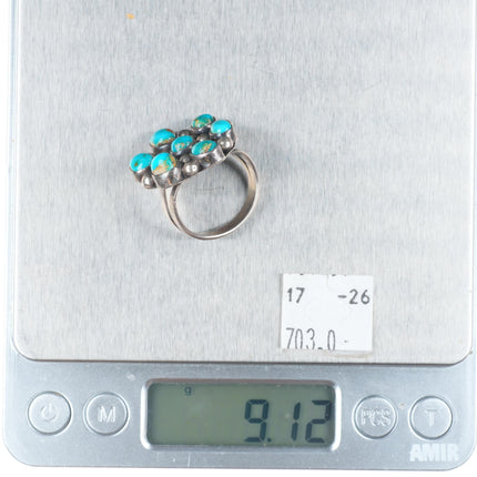 sz8.5 vintage Navajo Blue Gem turquoise cluster sterling silver ring