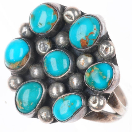 sz8.5 vintage Navajo Blue Gem turquoise cluster sterling silver ring