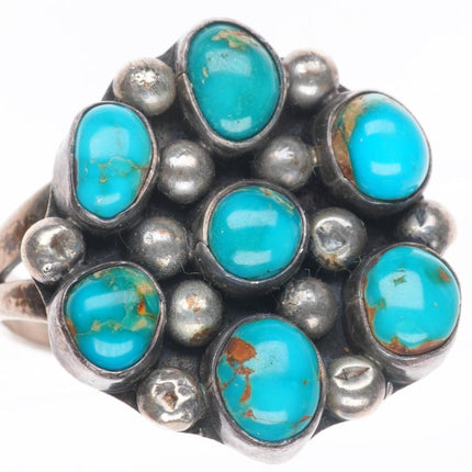 sz8.5 vintage Navajo Blue Gem turquoise cluster sterling silver ring
