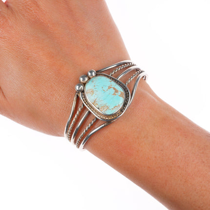 6.1" Vintage Navajo lt blue turquoise mid century sterling silver cuff bracelet