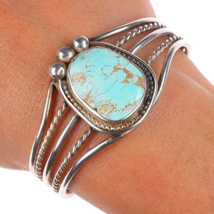 6.1" Vintage Navajo lt blue turquoise mid century sterling silver cuff bracelet