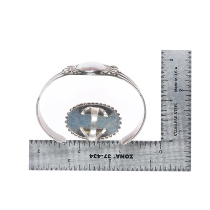 sz8 ring 6.8" c1940 Navajo sterling silver petrified wood cuff bracelet set