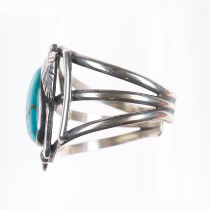 6.2" Vintage Navajo sterling silver feather embellished cuff bracelet turquoise