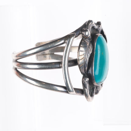 6.2" Vintage Navajo sterling silver feather embellished cuff bracelet turquoise