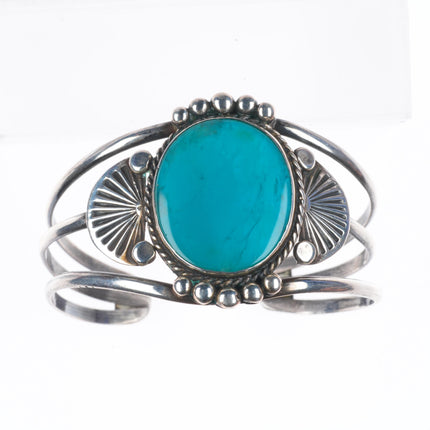 6.3" 40's-50's Navajo Gem Silica sterling silver vintage cuff bracelet