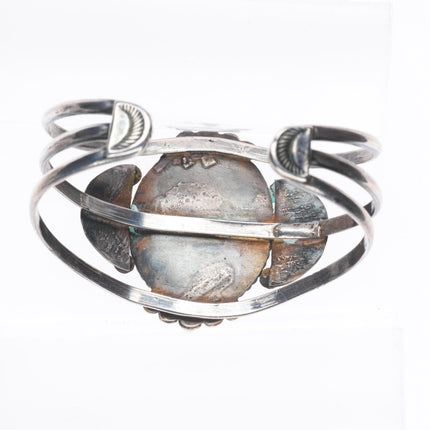 6.3" 40's-50's Navajo Gem Silica sterling silver vintage cuff bracelet