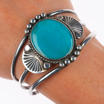 6.3" 40's-50's Navajo Gem Silica sterling silver vintage cuff bracelet