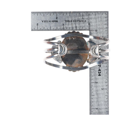 6.3" 40's-50's Navajo Gem Silica sterling silver vintage cuff bracelet