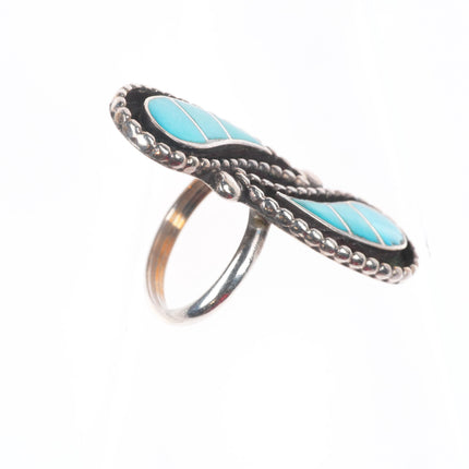 sz6 Vintage Zuni sterling silver flush inlay turquoise ring