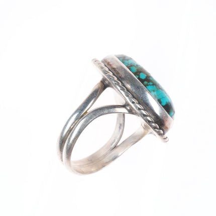 sz9 c1960's vintage Navajo sterling silver spiderweb turquoise rope edge ring