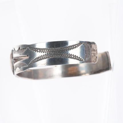 6.3" 1940's Vintage Navajo hand stamped sterling silver cuff bracelet turquoise