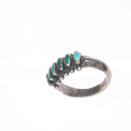 sz7.5 Vintage Zuni sterling silver needlepoint turquoise stamped carinated ring