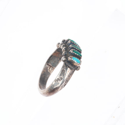 sz7.5 Vintage Zuni sterling silver needlepoint turquoise stamped carinated ring