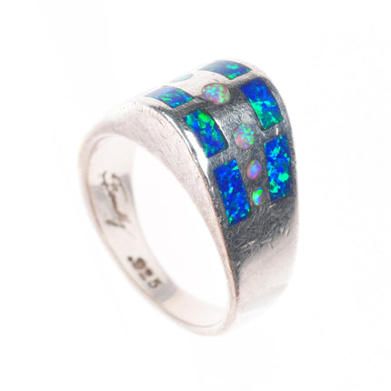 sz7 Fernando Benally Navajo sterling silver lab opal inlay ring
