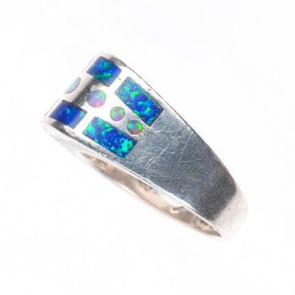 sz7 Fernando Benally Navajo sterling silver lab opal inlay ring