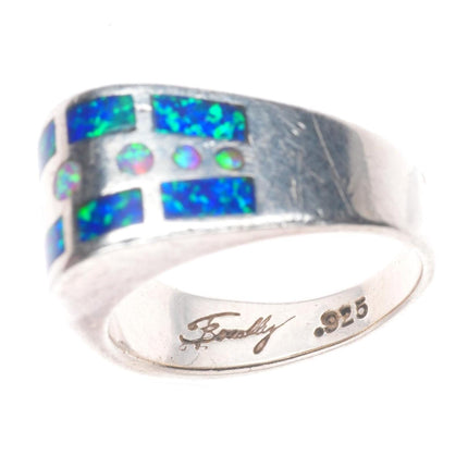 sz7 Fernando Benally Navajo sterling silver lab opal inlay ring